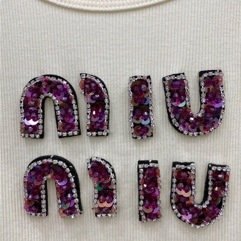 Miu Miu Cream Tank Top with Purple Accents - Picture 4 of 8